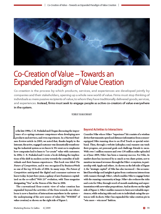 Co-Creation of Value – Towards an Expanded Paradigm of Value Creation (2009)