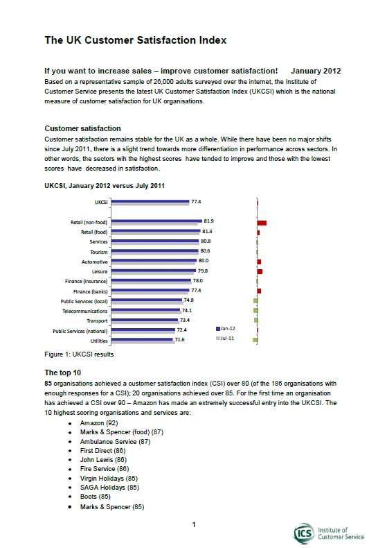 UKCSI: The state of customer satisfaction in the UK – January 2012