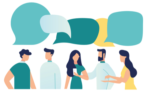 Illustration of a group of people chatting together