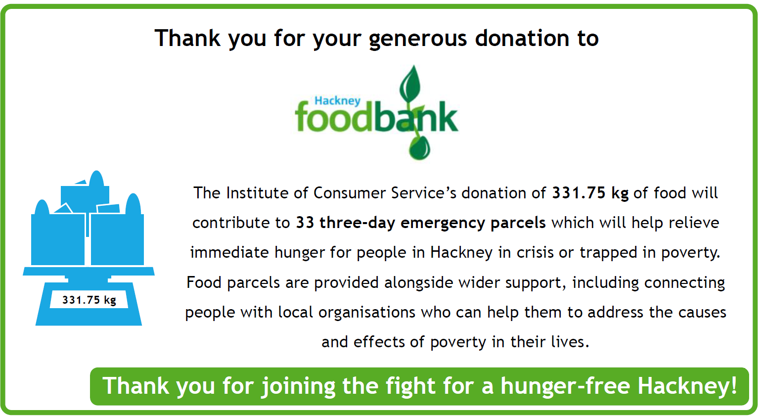 Hackney Foodbank donation 