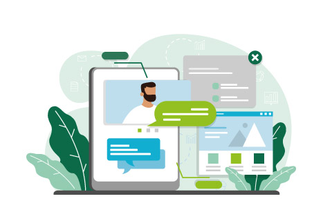 User Experience set. Personalisation with tailored content, woman receiving feedback online, man navigating user interface. Interaction, optimization, efficiency. Flat vector illustration