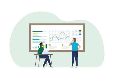 Market analytics. Finance prediction, trends forecast and business strategy analytics flat vector illustration set